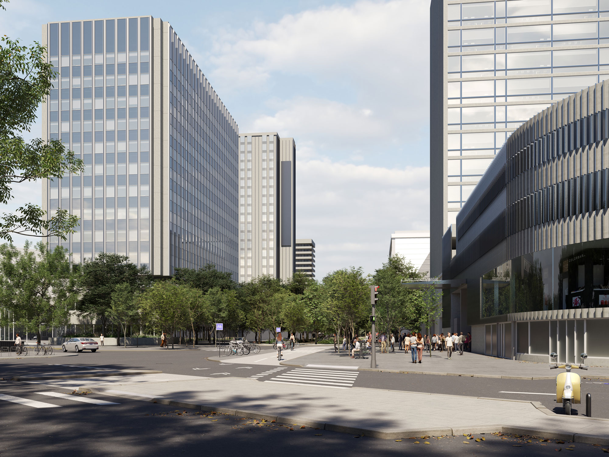 Des cyclistes sur la piste cyclable rue du Commandant René Mouchotte (photomontage)
