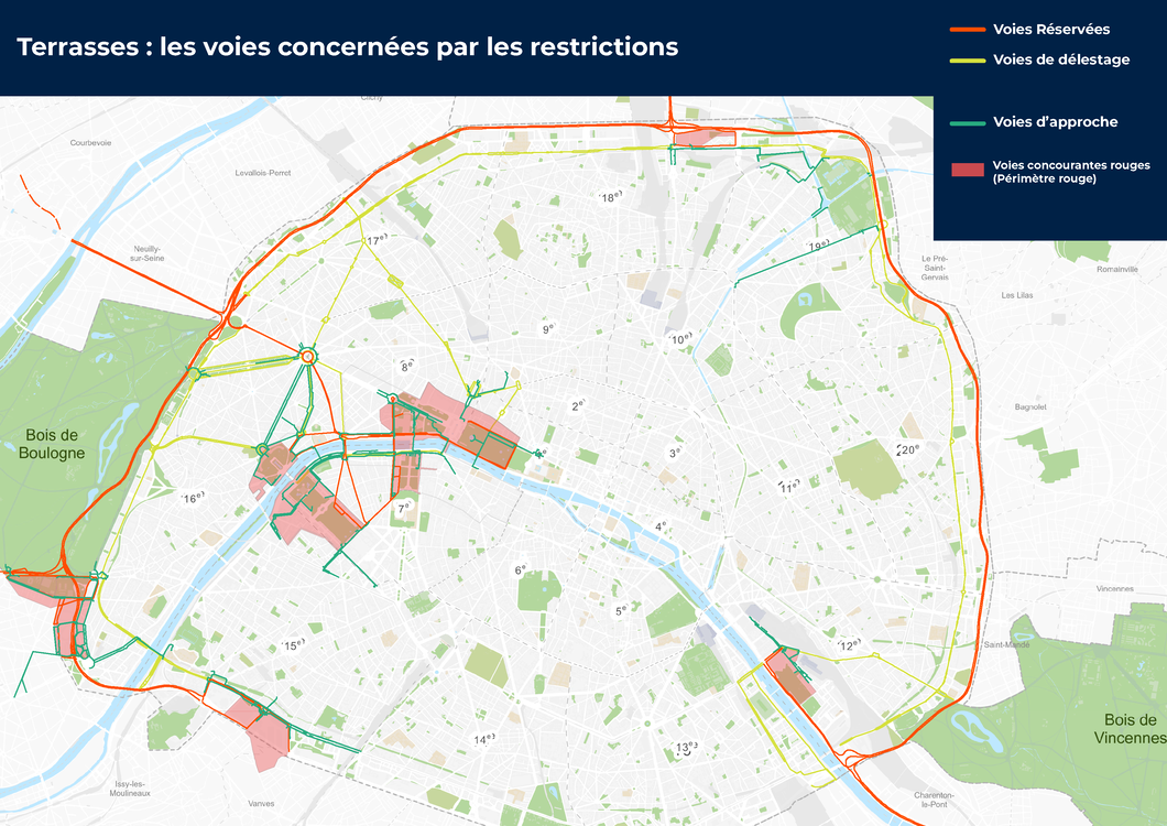 Les voies de Paris qui concernent les terrasses impactées
