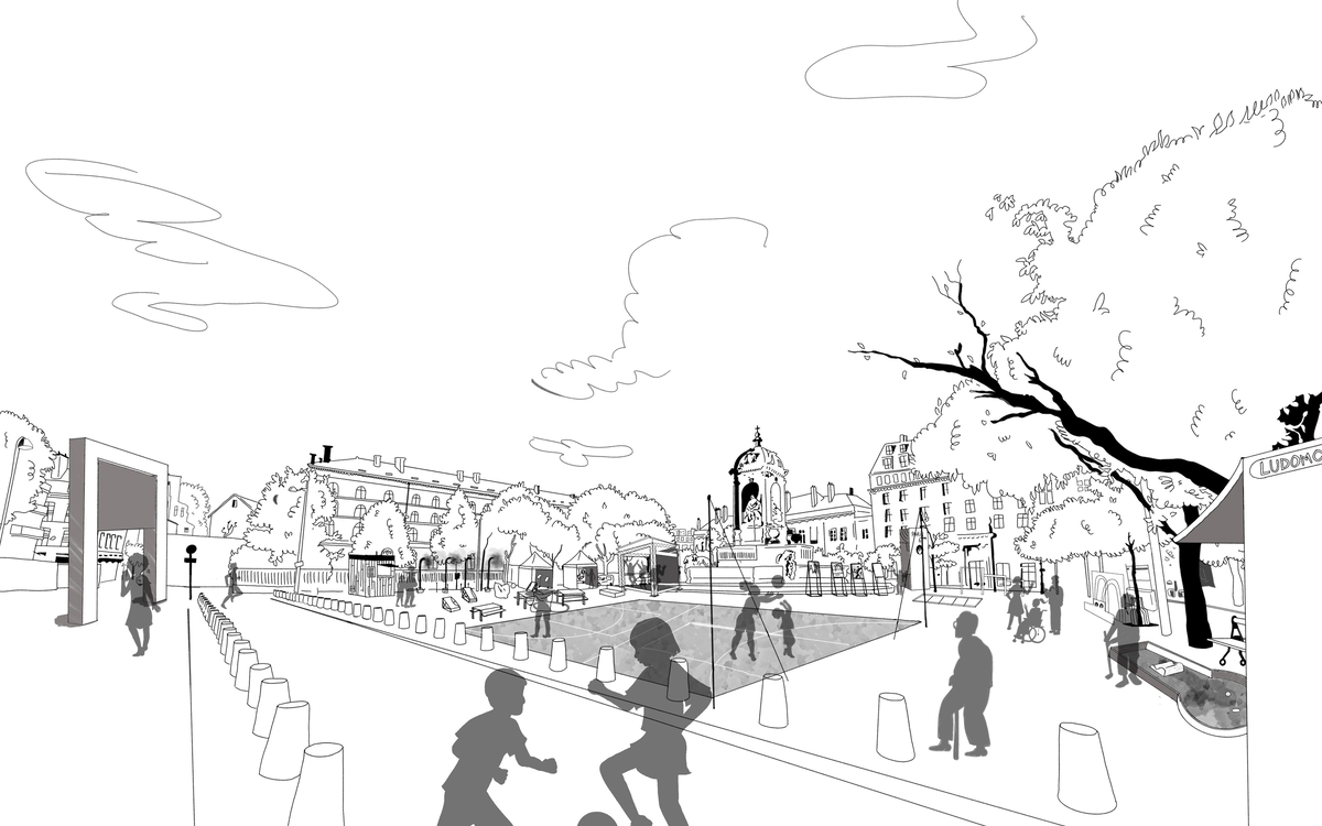 Illustration crayonnée de la Place Saint-Sulpice