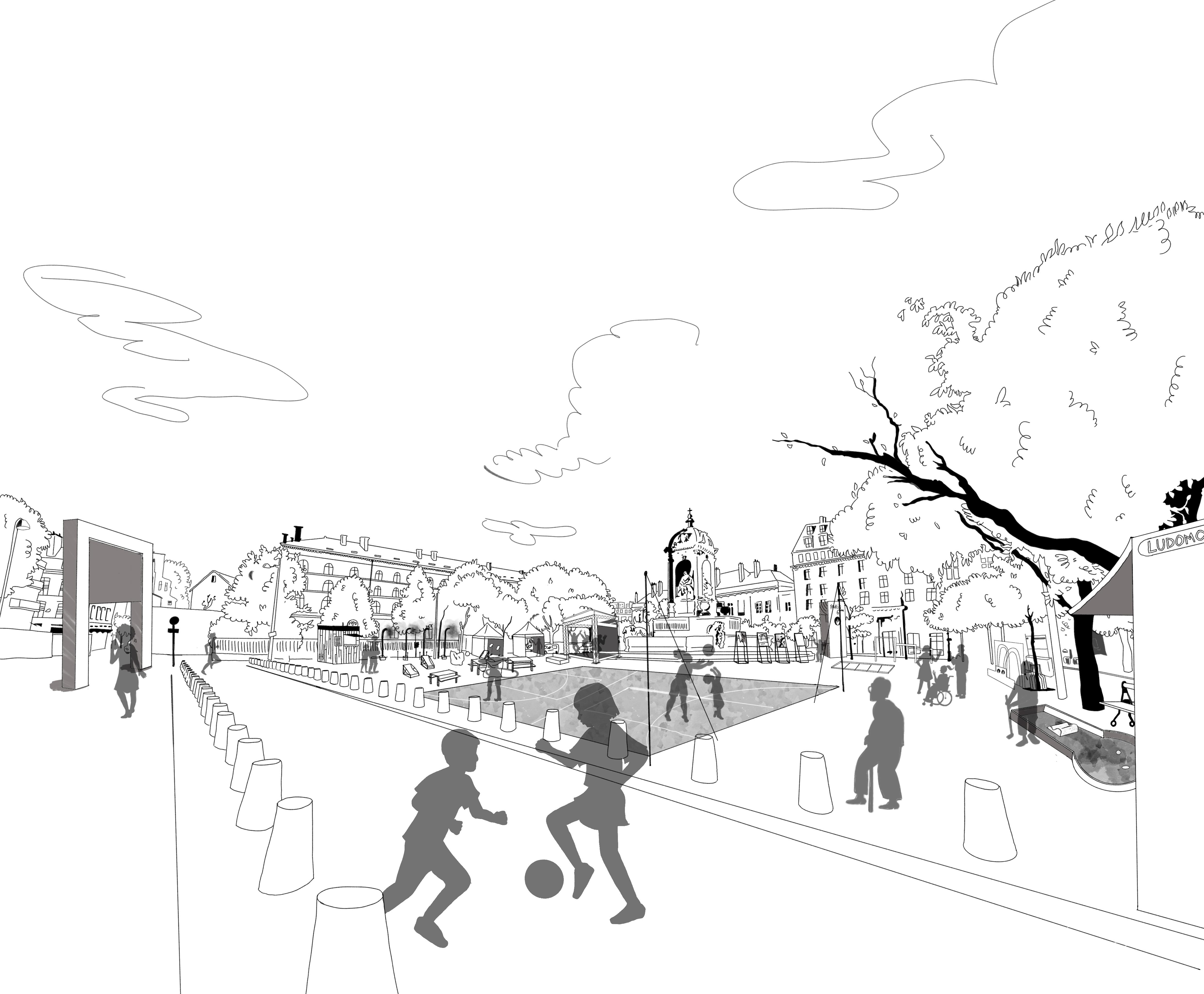 Illustration crayonnée de la Place Saint-Sulpice
