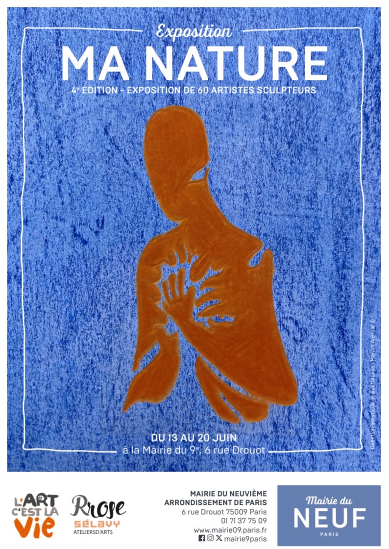 affiche avec un fond bleu et une silhouette en marron