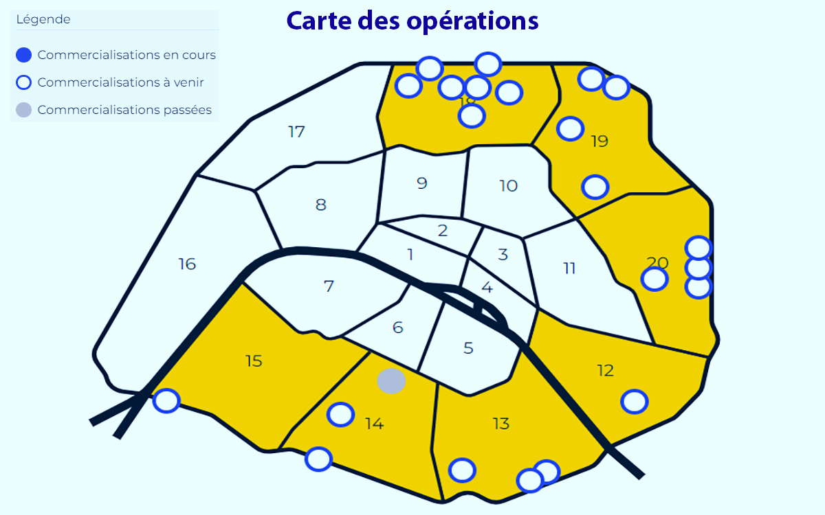 Carte des opérations Foncière Ville de Paris - Juin 2024