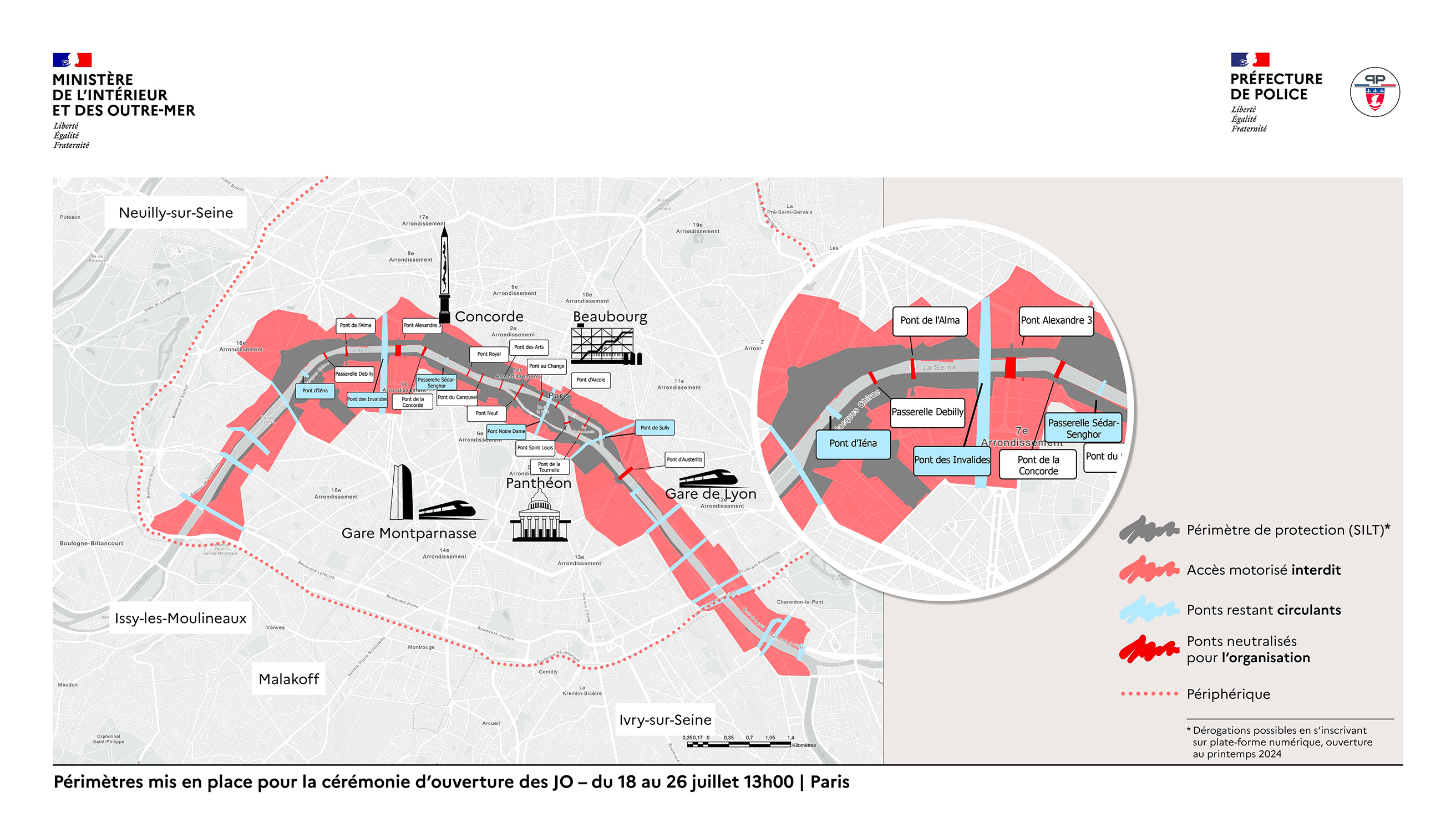 Carte de Paris présentant des zones rouges et grise
