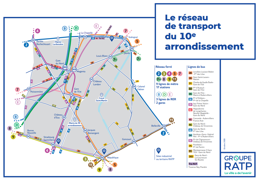 Plan des lignes de bus du 10e impactées par les Jeux