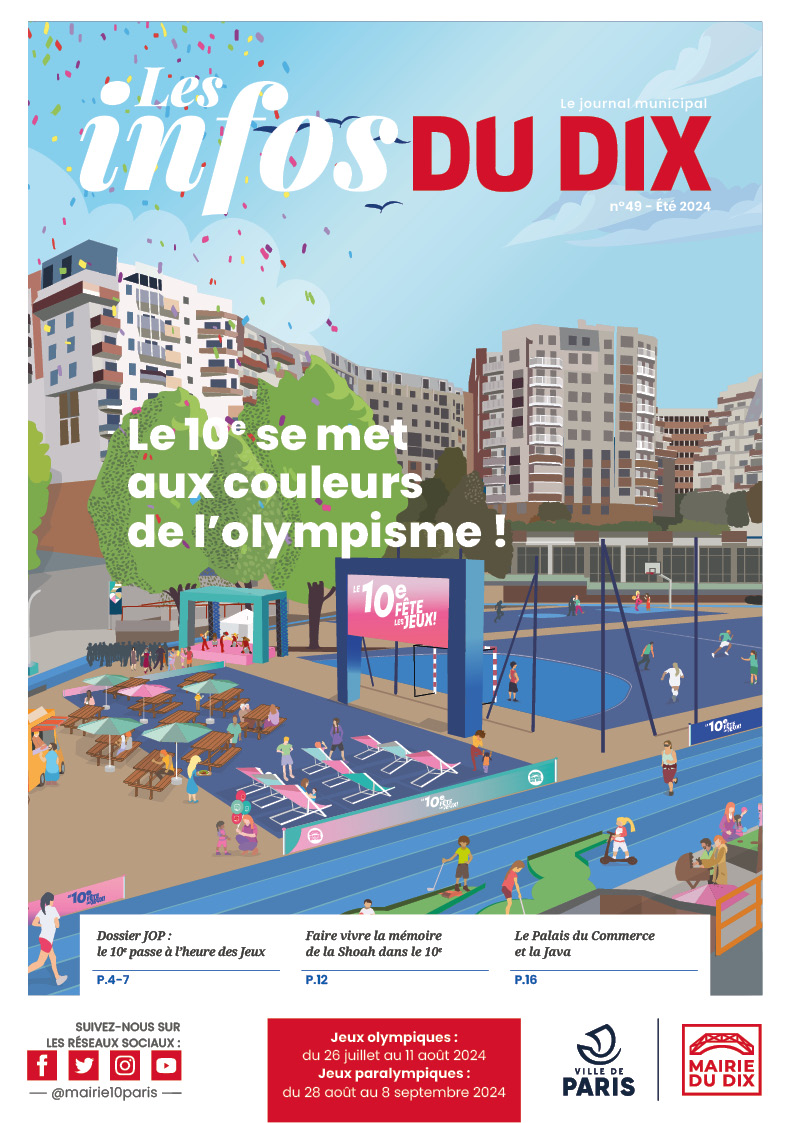 Couverture du journal municipal avec l'illustration du site de festivités du 10e