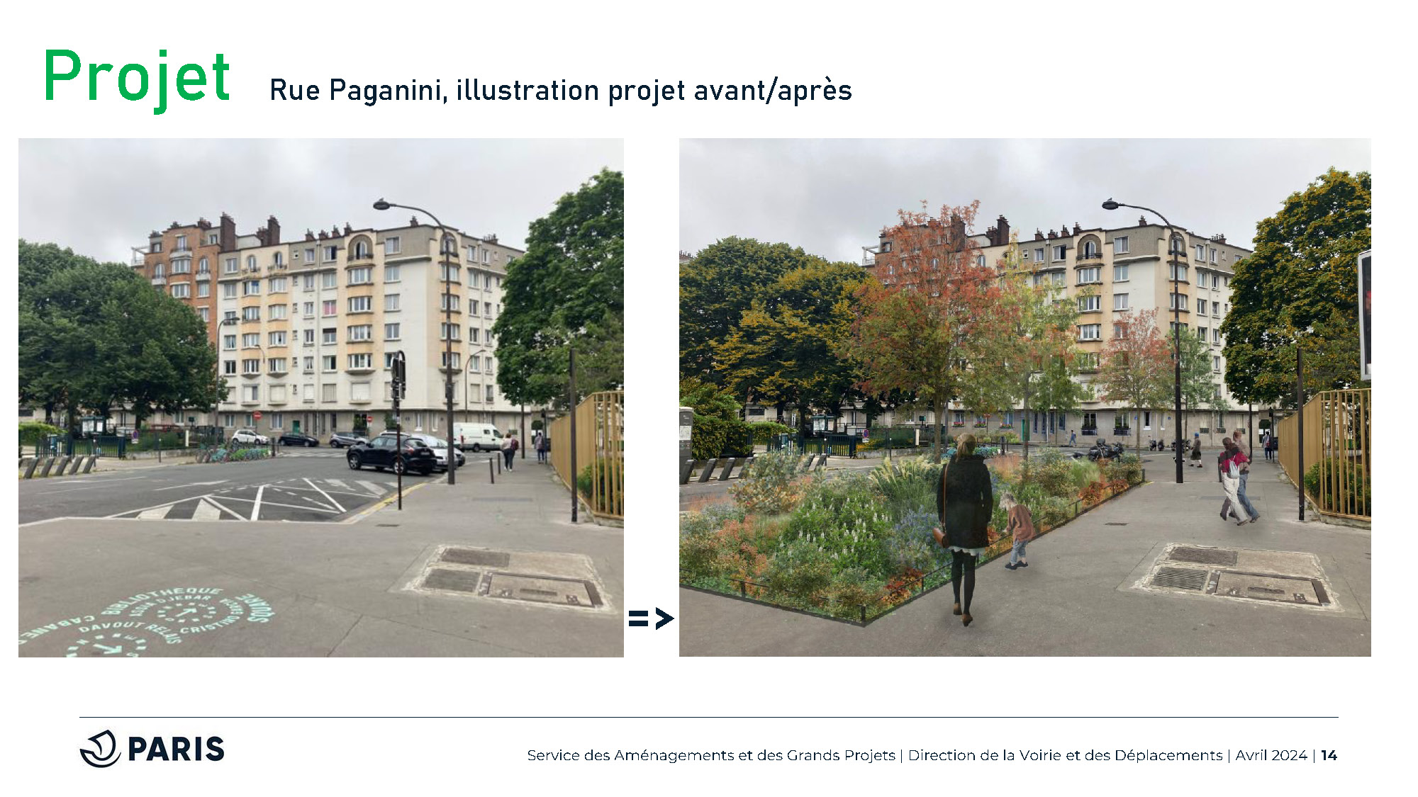 Vue de la rue Paganini, illustration projet avant/après