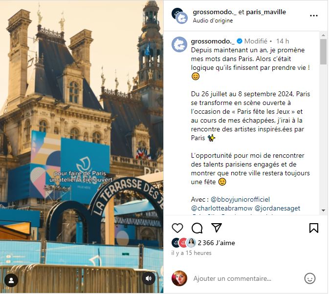 Capture d'écran de la page Instagram de Grosso Modo