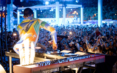 The Avener on the decks at the inauguration of the Games terrace on the Town Hall forecourt.