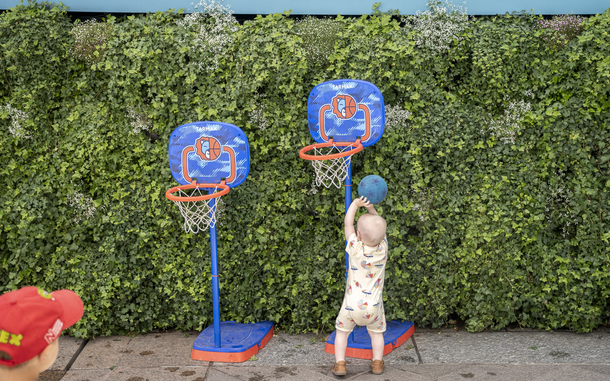 Basketball visual at the City Hall Games Terrace