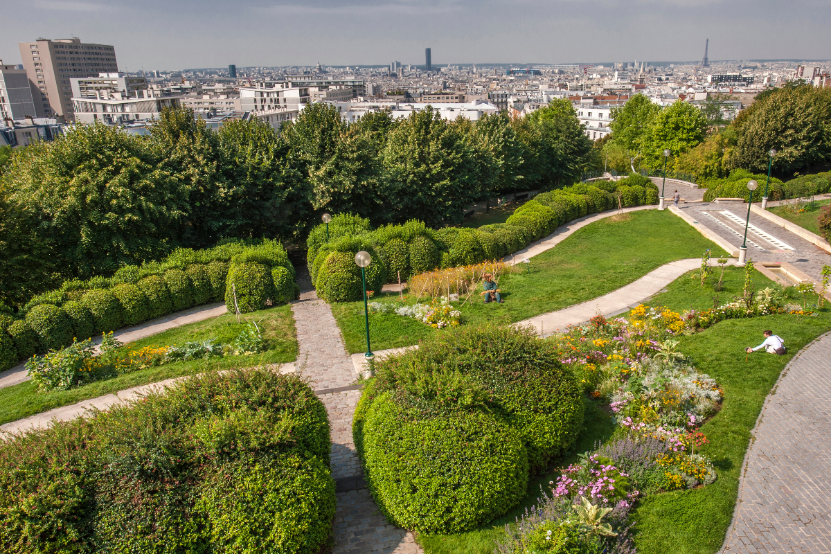 View of Paris and the Eiffel Tower from Belleville Park.