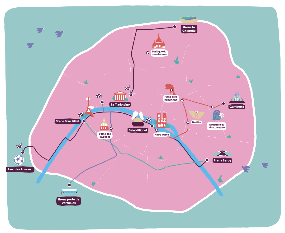 Carte des 5 olympistes dans Paris