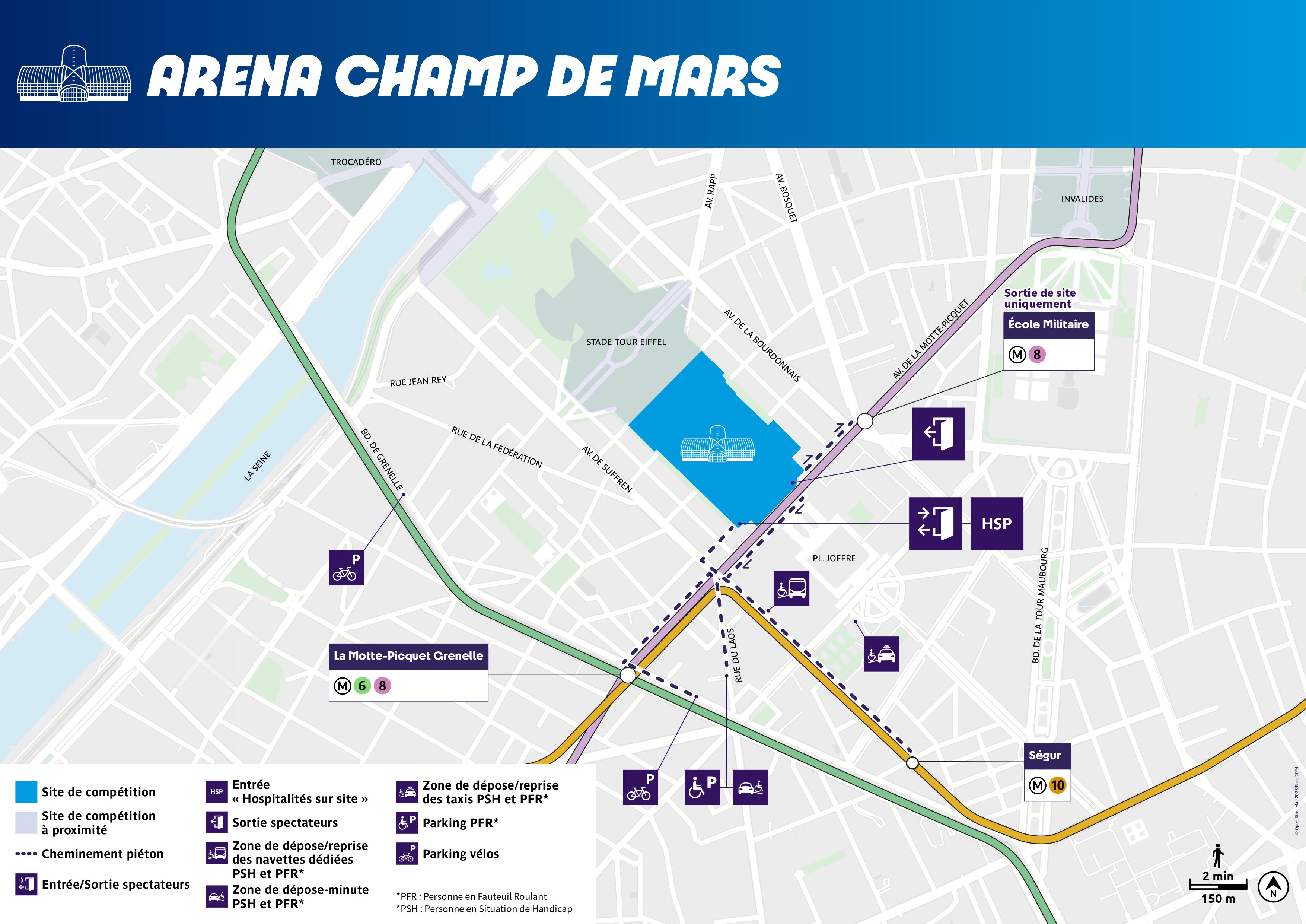 Carte d’accessibilité site de compétition Arena Champs de Mars