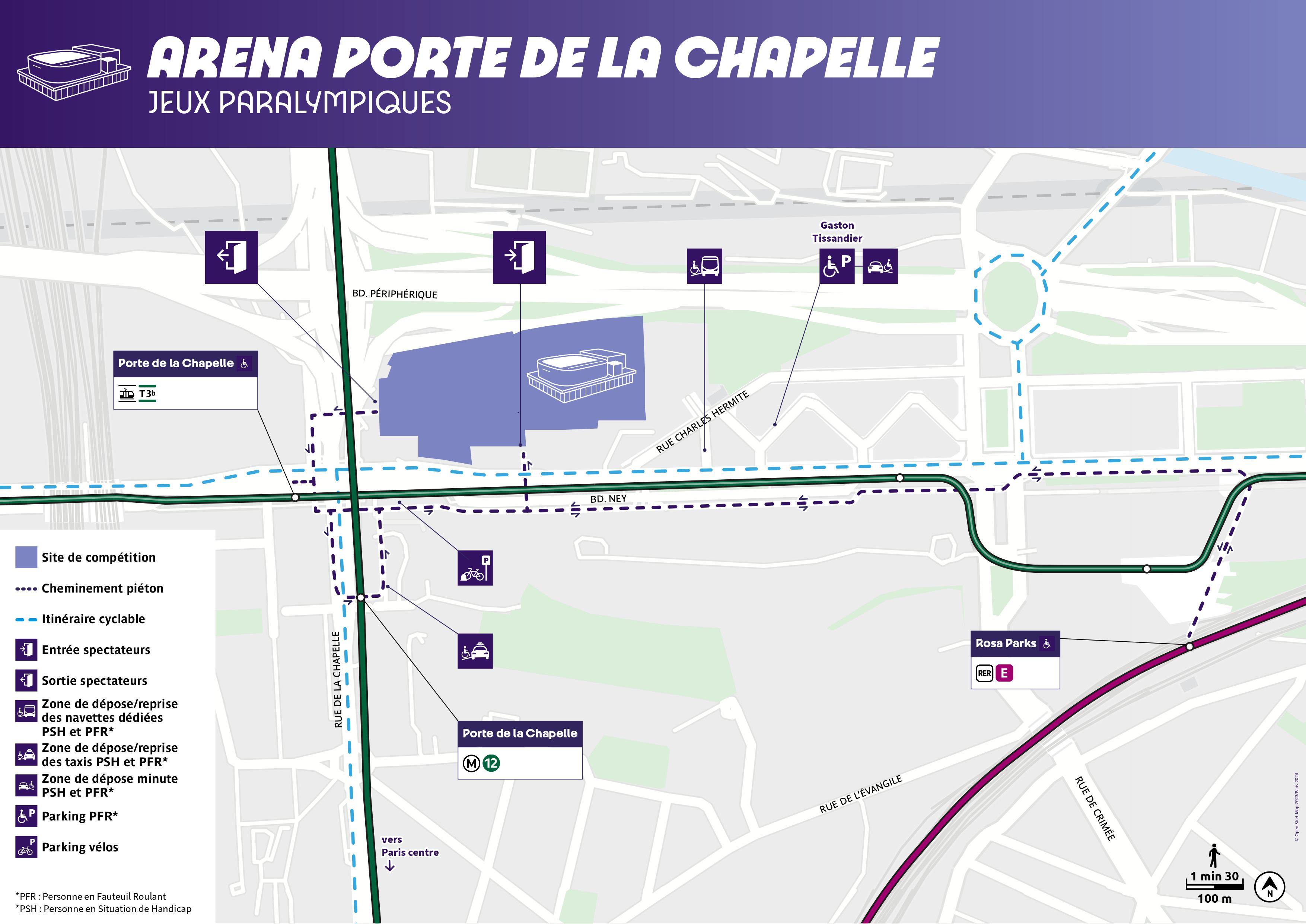 Carte d’accessibilité au site de compétition de l’Arena Porte de la Chapelle