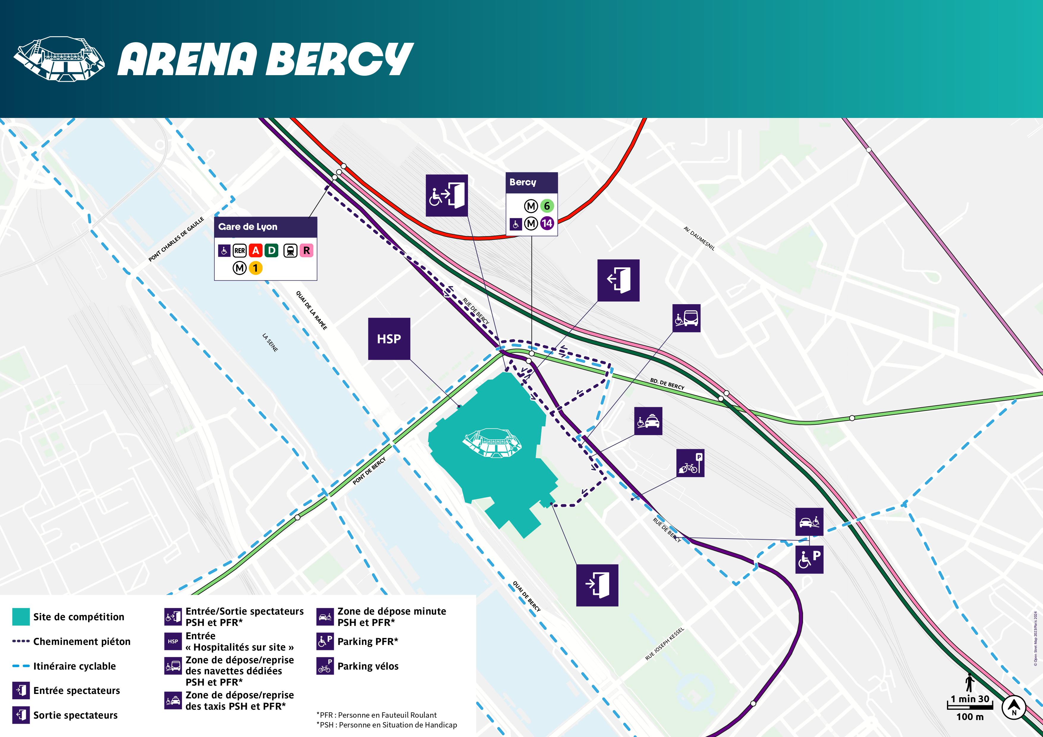 Carte d’accessibilité du site de compétition Arena Bercy