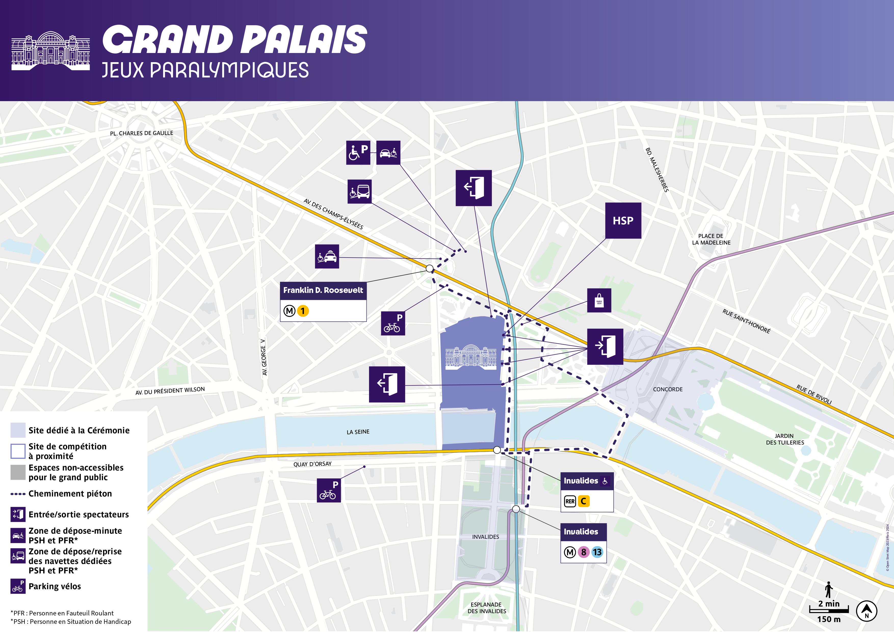 Carte d'accessibilité aux sites de compétition Grand Palais - Pont Alexandre III