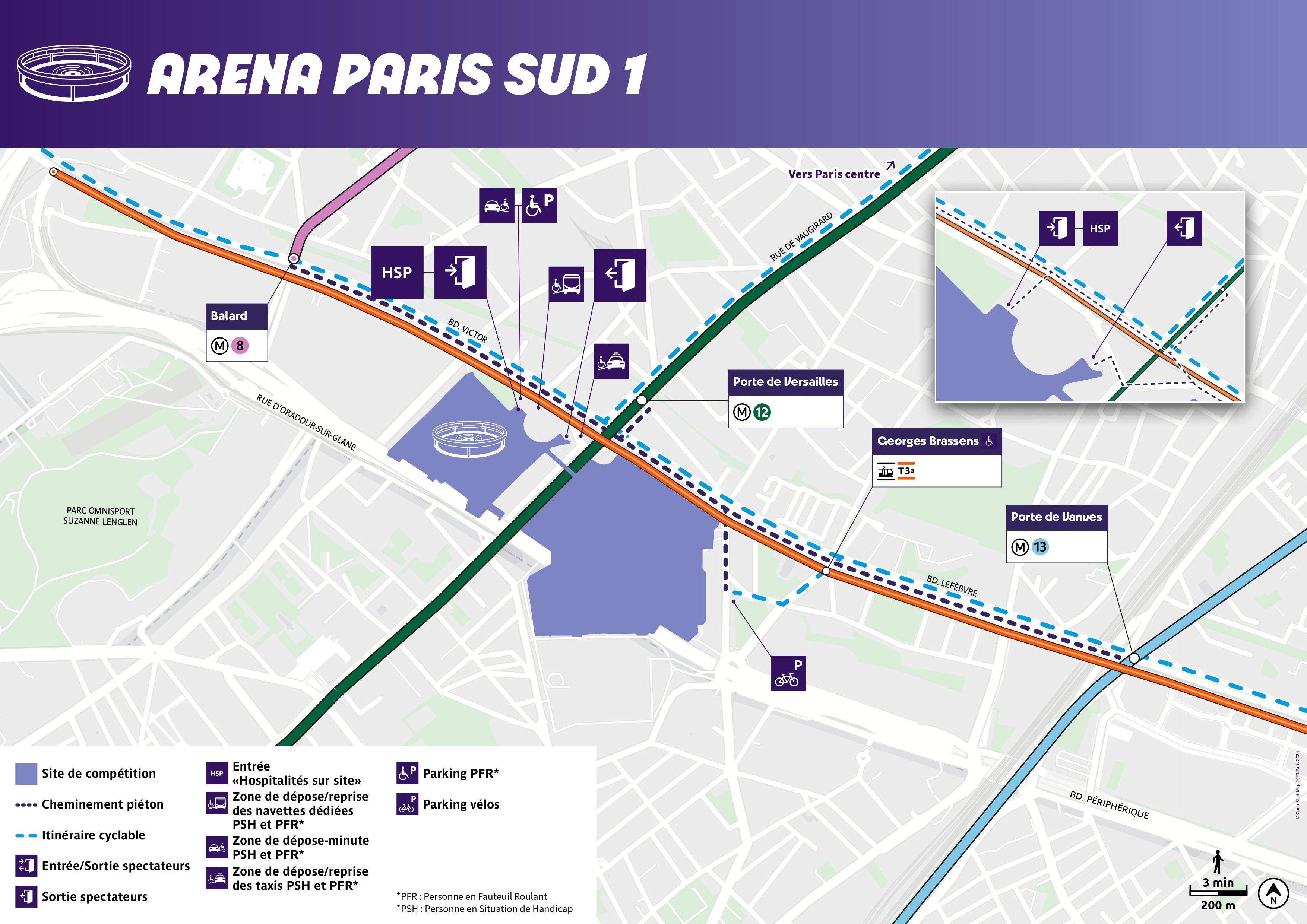 Carte d’accessibilité au site de compétition Arena Paris Sud 1