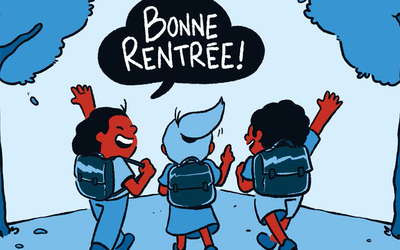 Illustration de trois écoliers à la rentrée