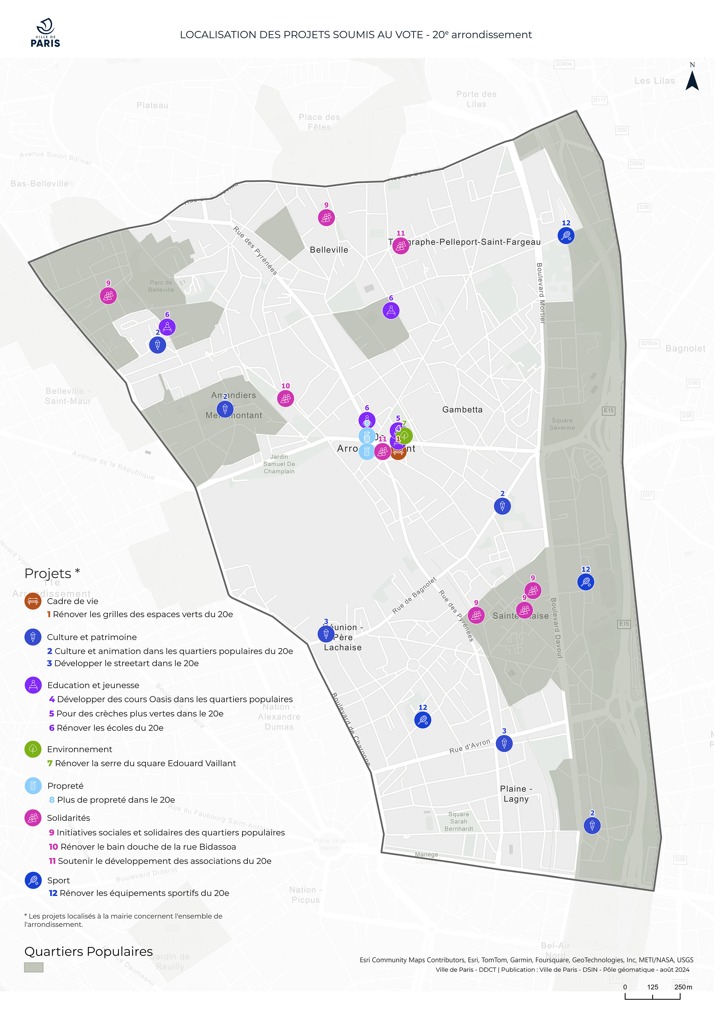 Carte des projets du Budget Participatif 2024 dans le 20e