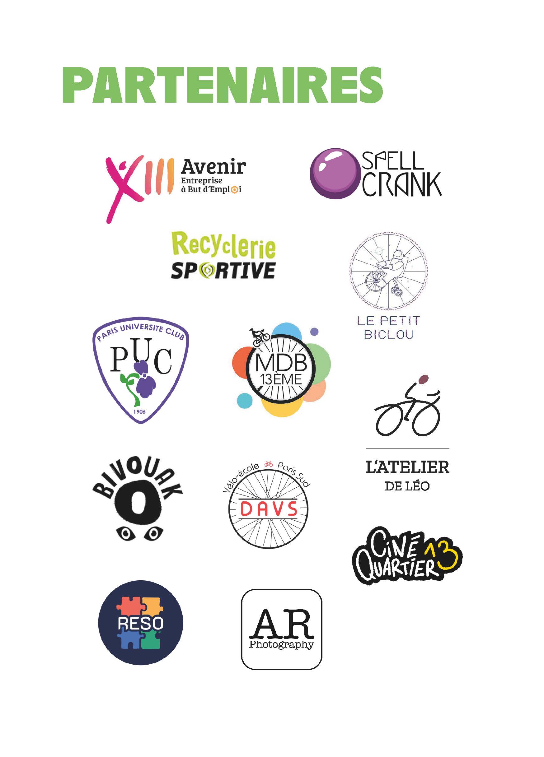 Logos des partenaires de la Mairie du 13e pour la Fête du Vélo 2024