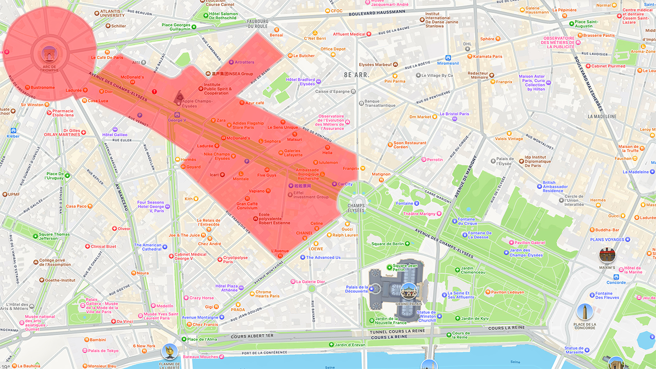 Carte de Paris avec une zone rouge