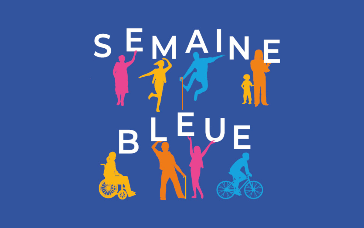 Bandeau bleu avec silhouettes de tous âges colorées