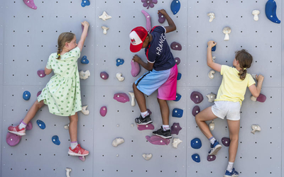 Enfants sur un mur d'escalade