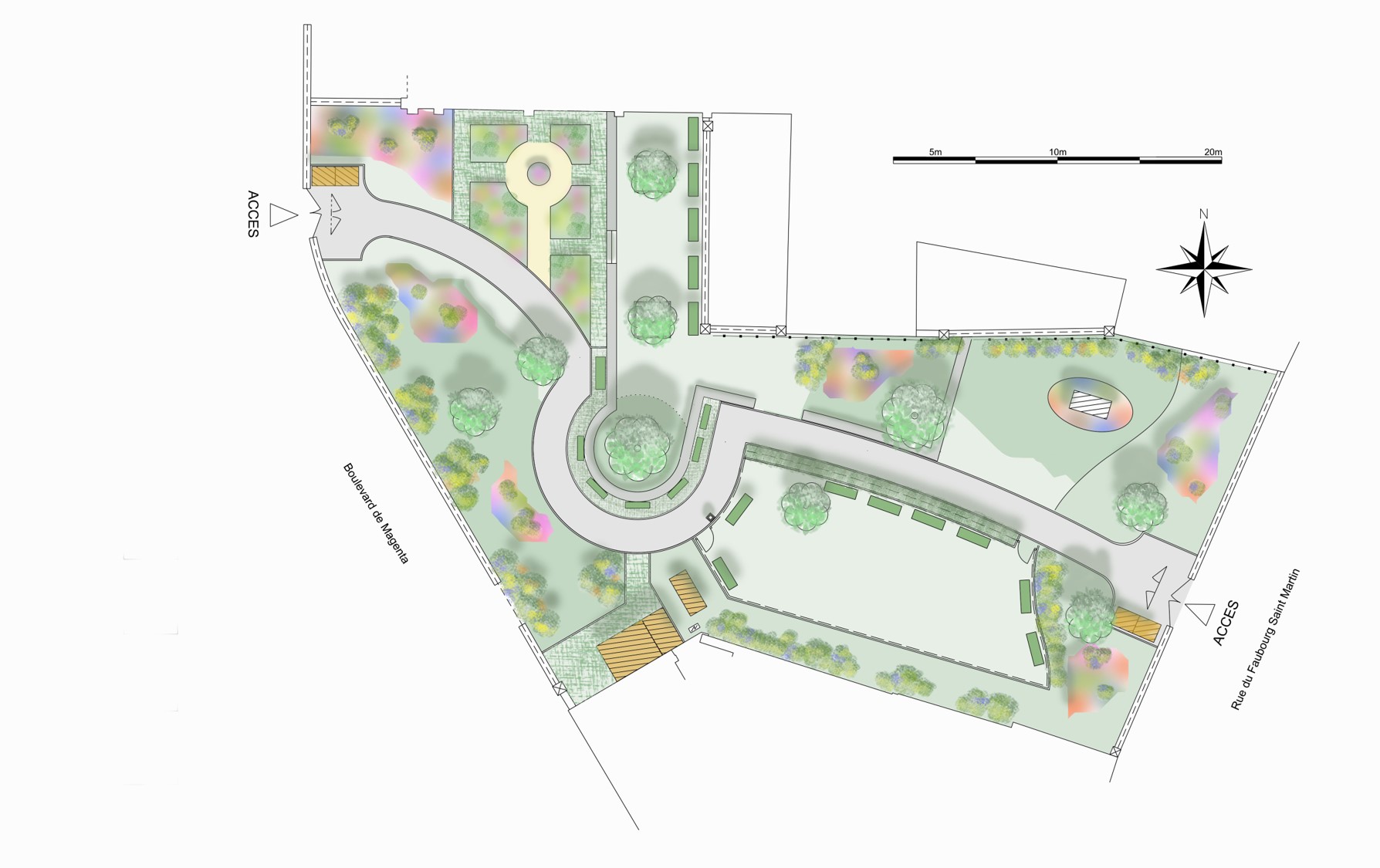 Plan figurant accès et végétations du square