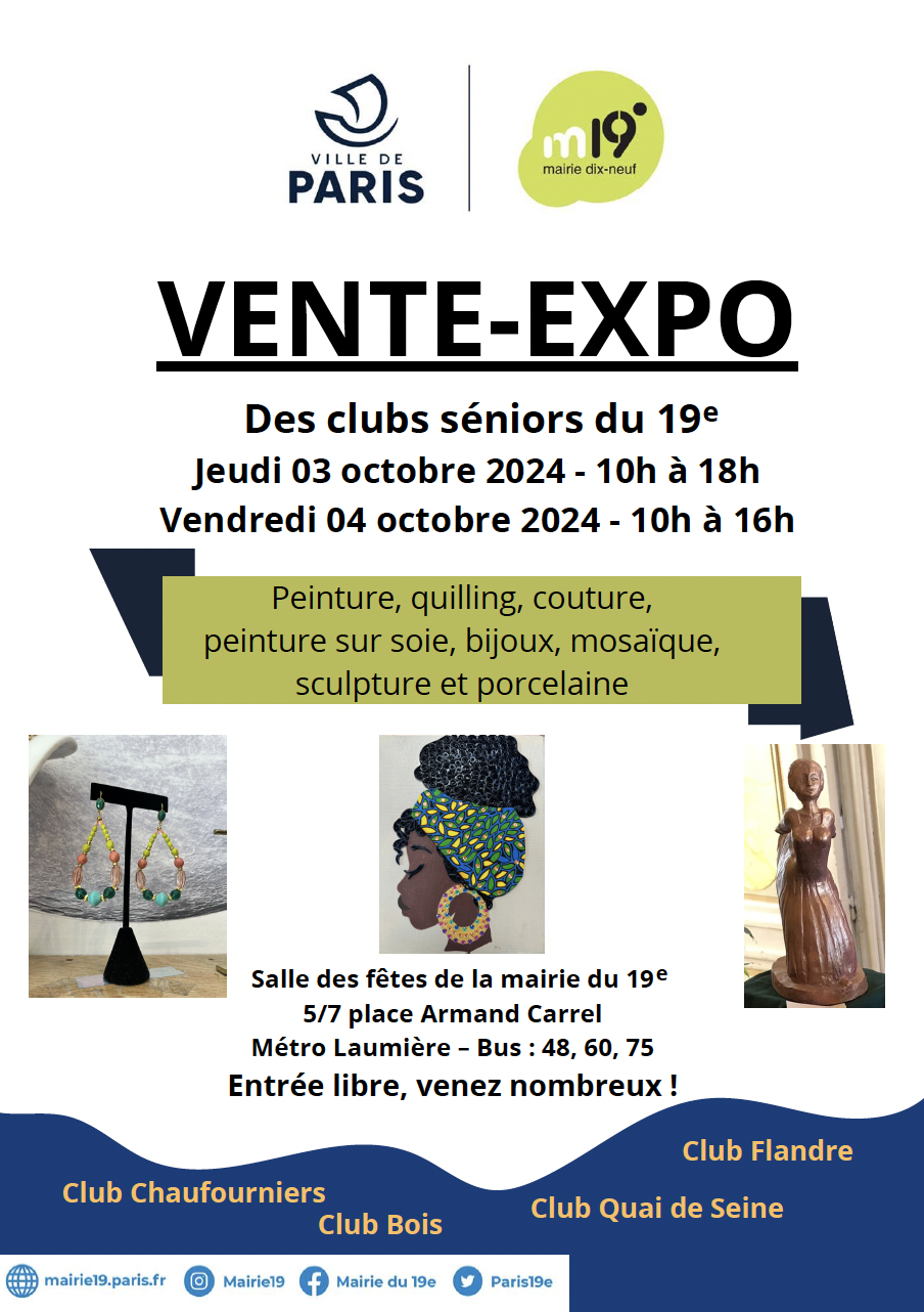 Vente-Expo des clubs séniors du 19e Jeudi 3 octobre 2024 de 10h à 18h