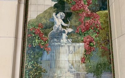 Fresque vert et rose