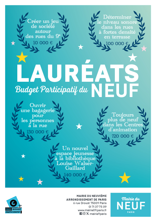 Affiche Lauréats Budget participatif - mairie du 9