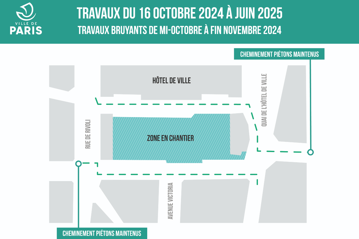 Un plan zone de chantier Hôtel de Ville du 16 octobre 2024