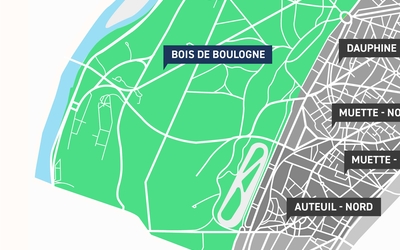 Cartographie 16e Bois de Boulogne en couleurs