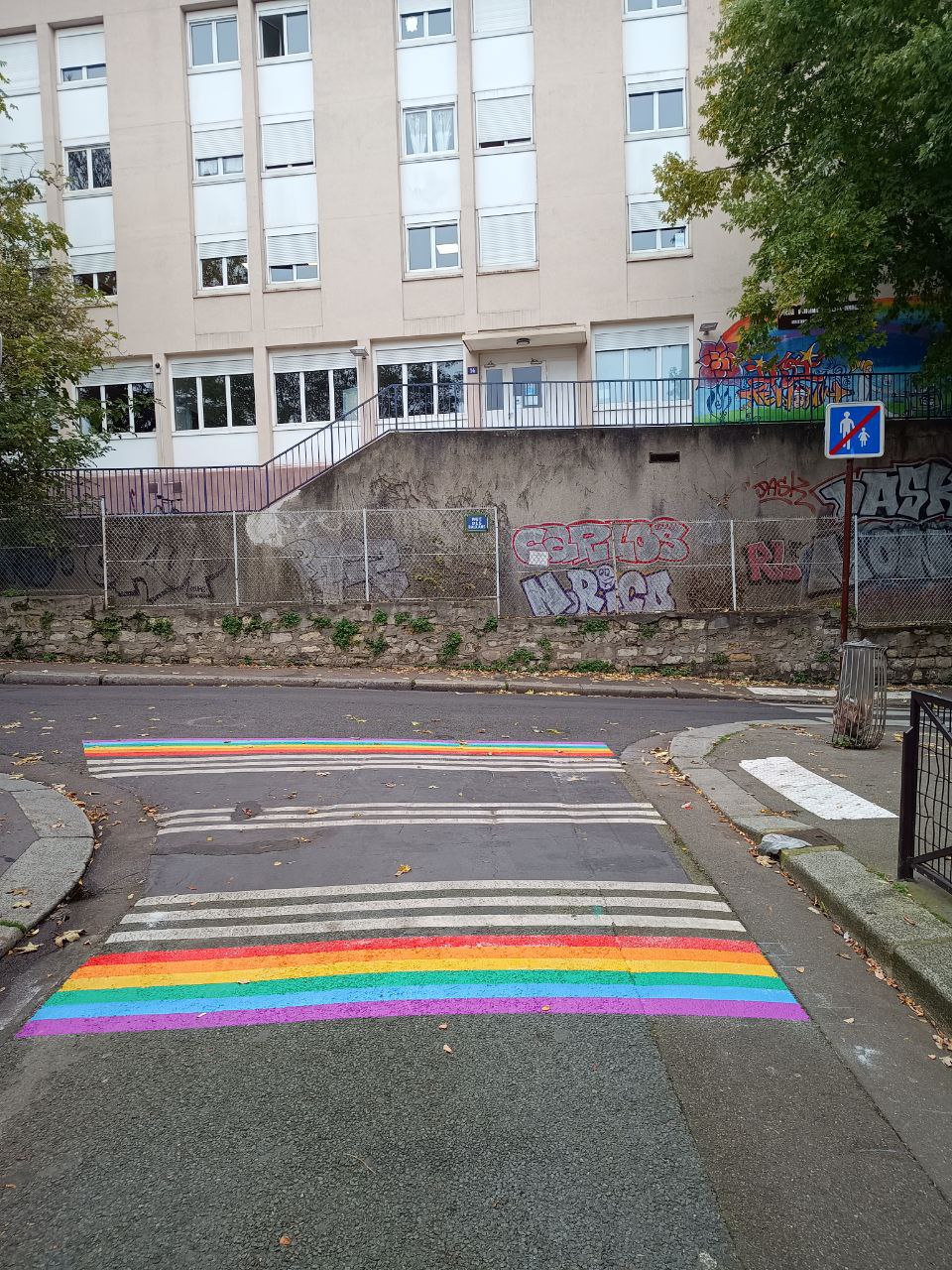 Photo du passage piéton arc-en-ciel rue Riblette