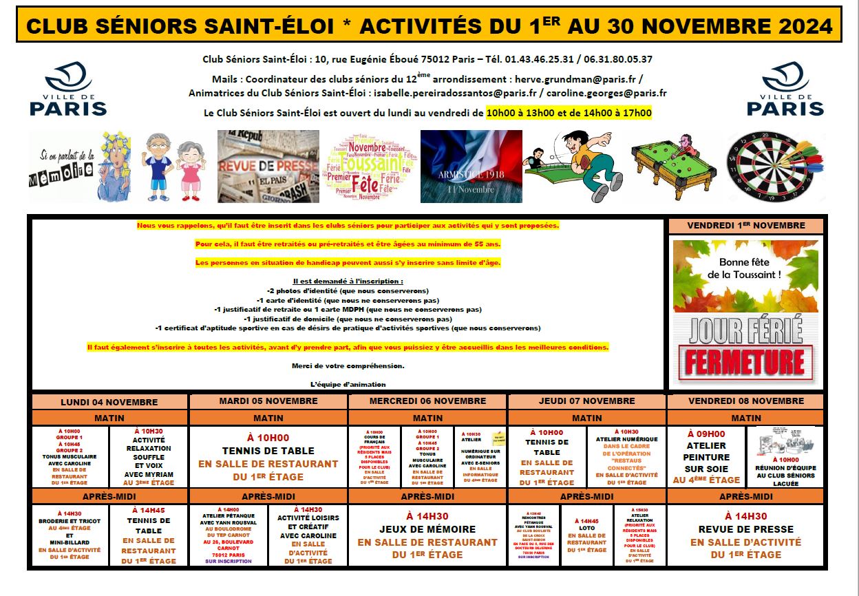 activités club séniors saint éloi