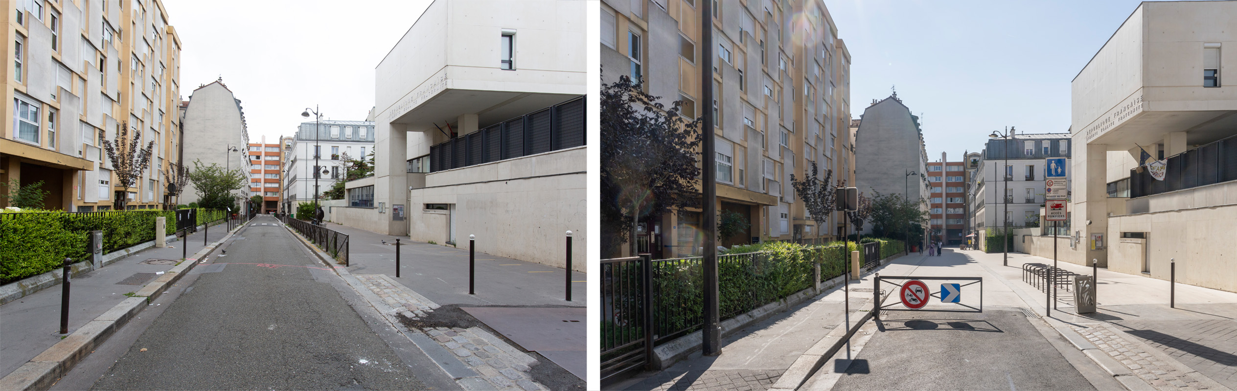 Photo de la rue des Tourelles (20e) avant-après les travaux de transformation du quartier hyper accessible