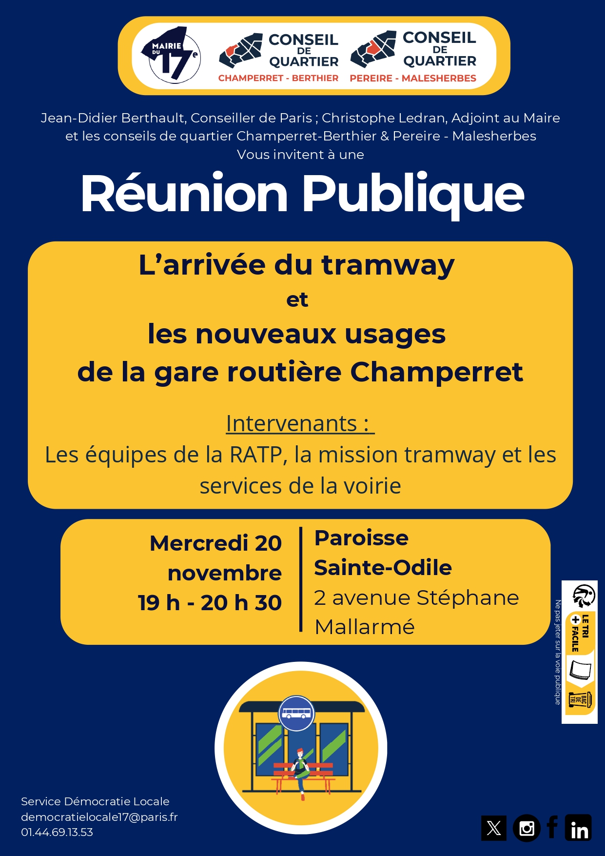 Affiche invitant à une réunion publique le 20 novembre à laparoisse sainte odile