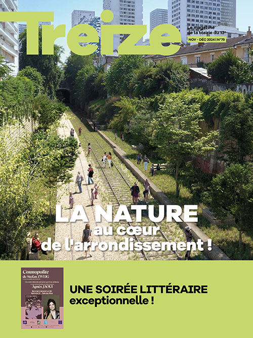 Couverture du journal de la Mairie du 13e avec en photo de couverture une promenade végétalisée sur la Petite Ceinture dans le 13e