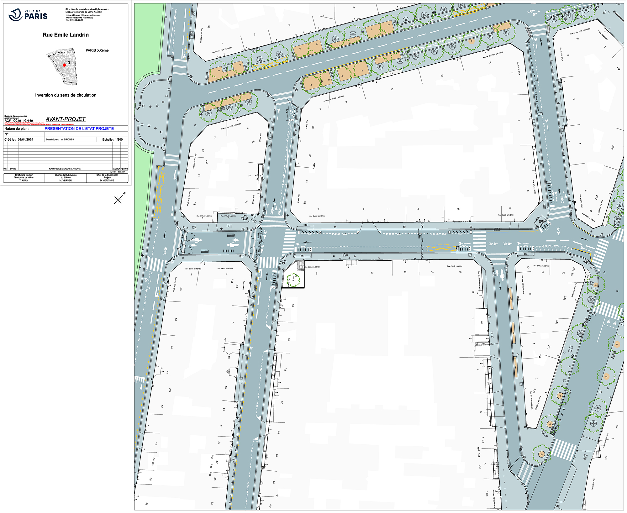 Plan de l'inversion du sens de circulation rue Émile Landrin