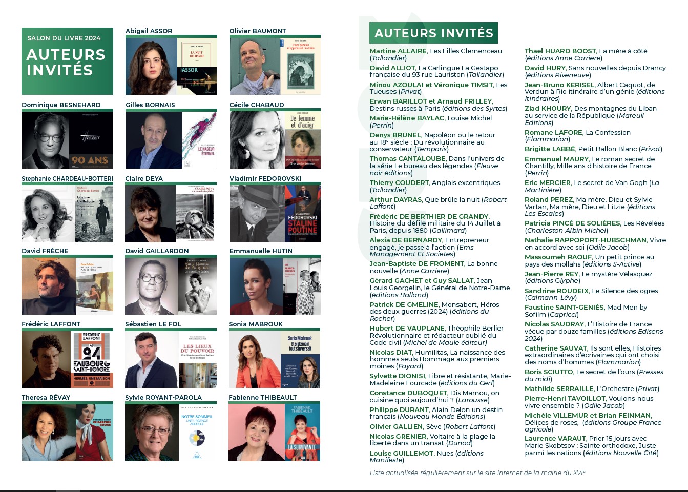 liste des auteurs du salon du livre 