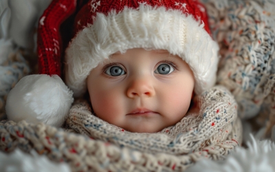 Bébé avec bonnet de Noël