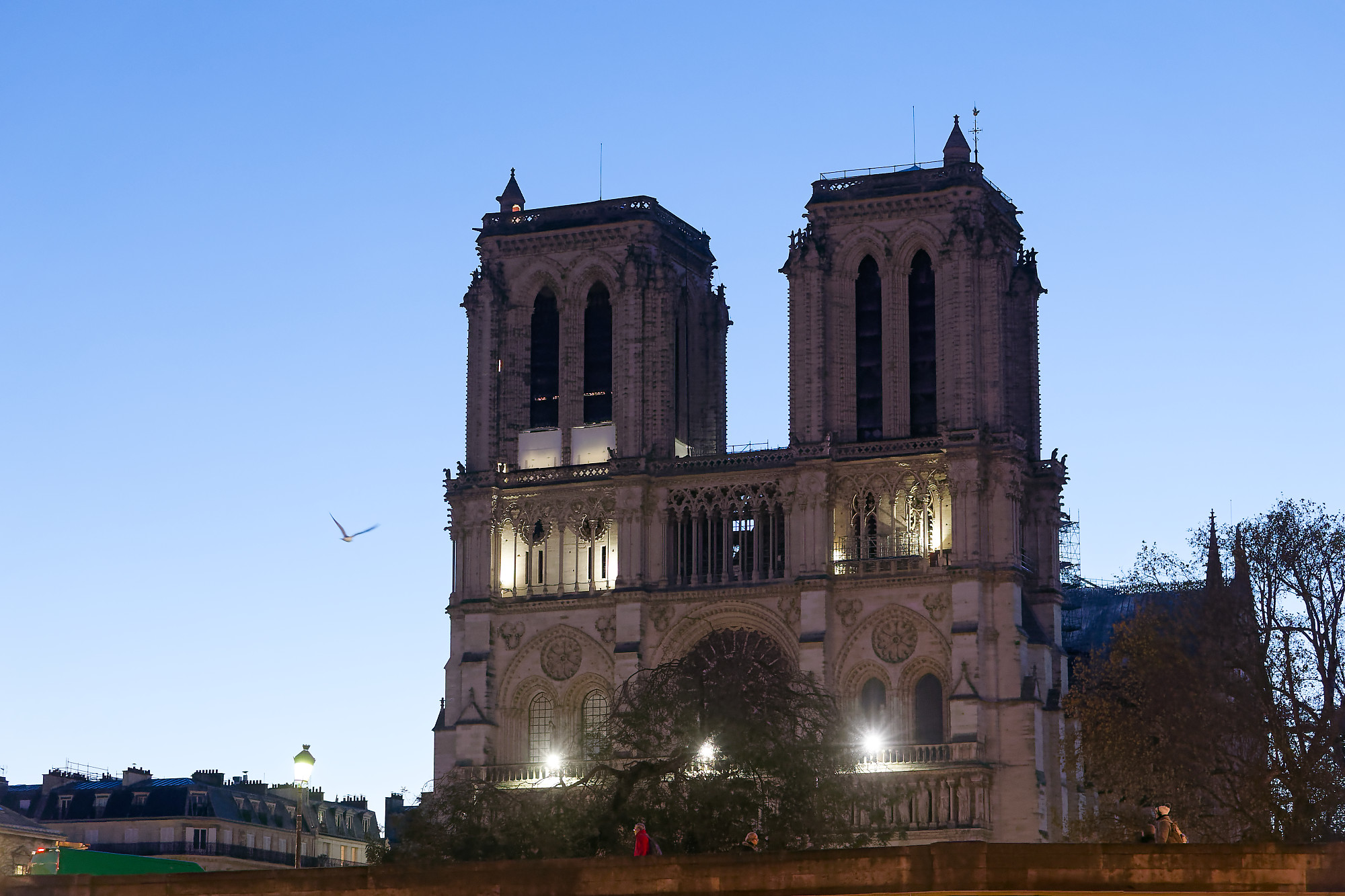 Encore dans l'obscurité la façade de la cathédrale