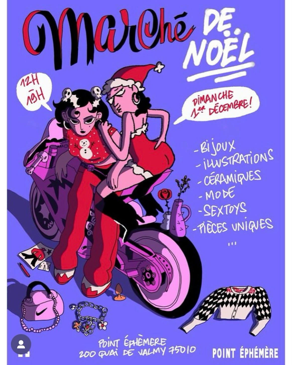 Mère Noël jeune sur une moto