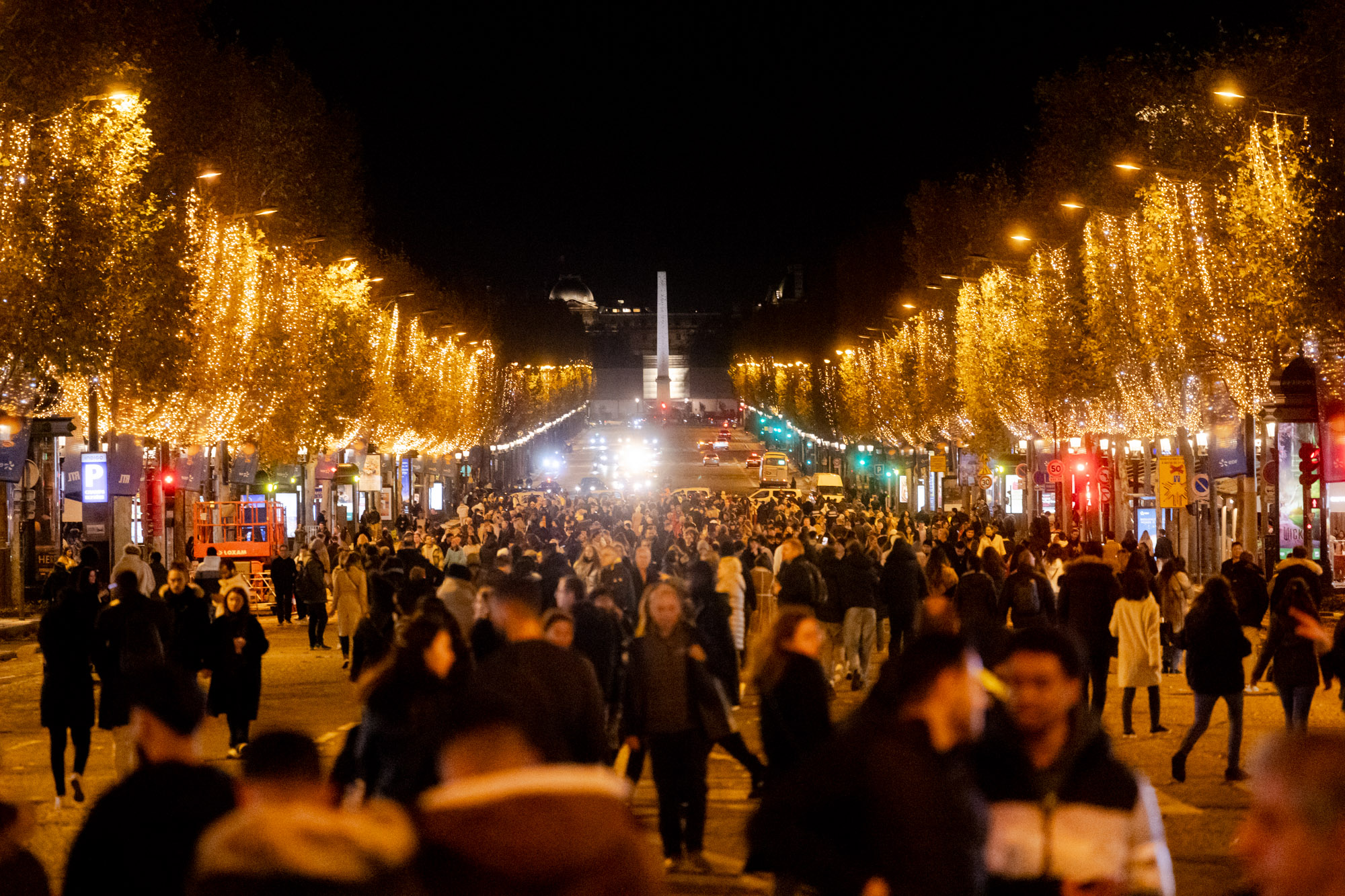 Les arbres illuminés des Champs-Elysées.