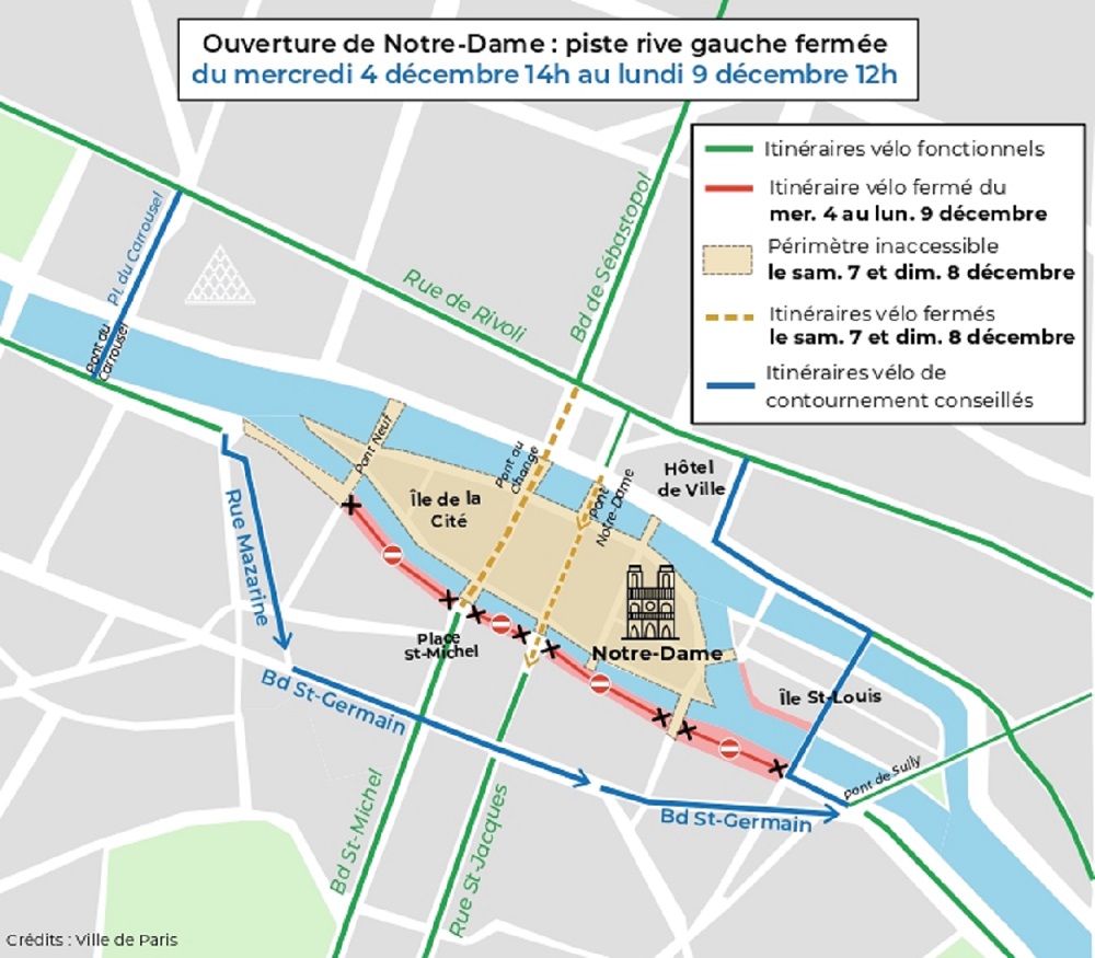 Restriction de circulation vélo Notre-Dame pour la réouverture