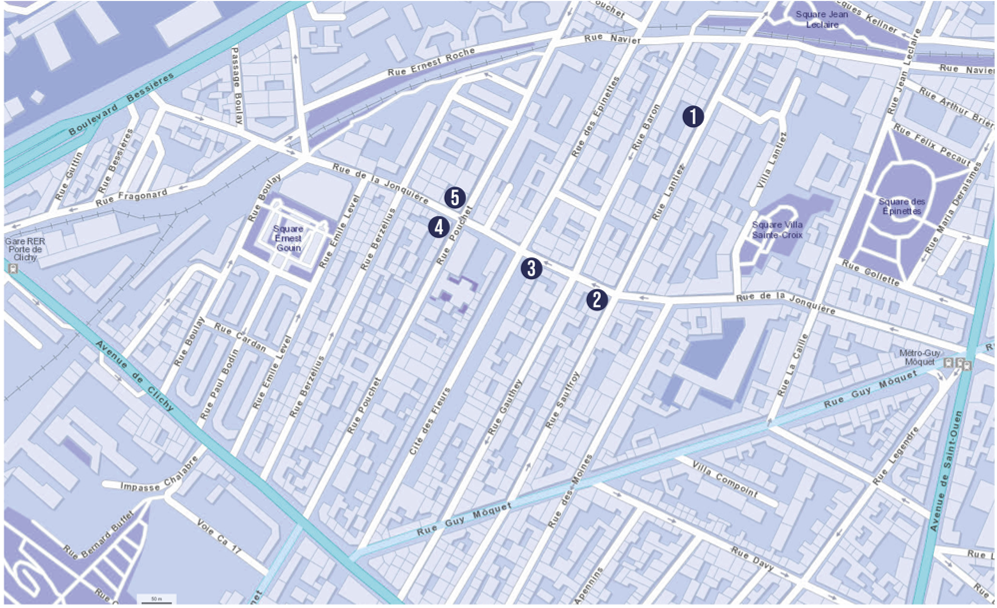 Carte des différentes urnes sur rue de la Jonquière