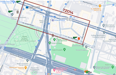 Plan de la carte porte d'orléans avec le territoire zéro déchet 