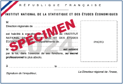 spécimen de la carte d'un enquêteur INSEE à domicile