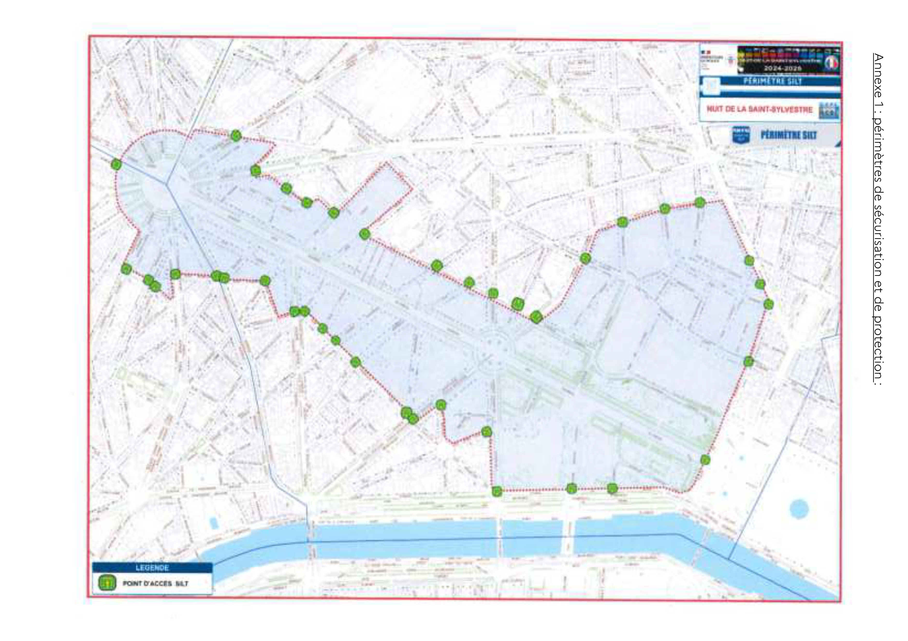 Carte délimitant une zone bleue autour des Champs Elysées