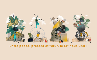 Entre passé, présent et futur, le 14e nous unit - 4 illustrations de Petra Zehner pour les vœux 2025 de la mairie 