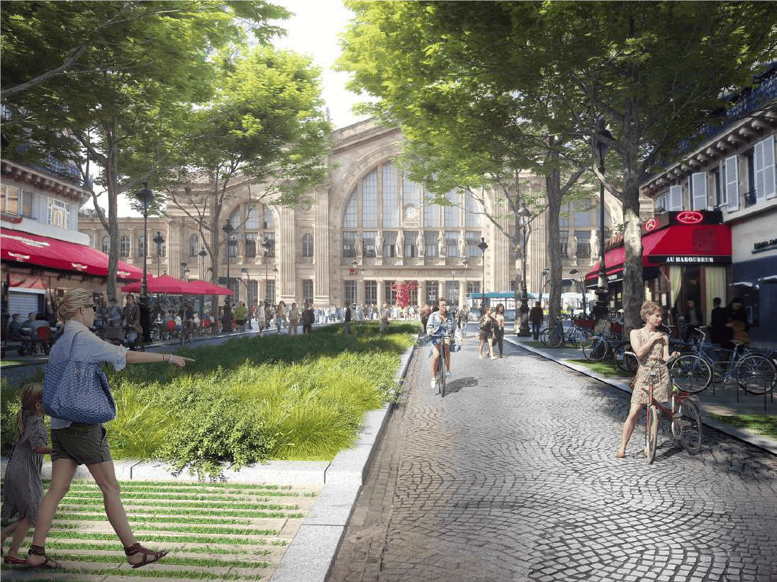 projection du réaménagement végétalisé aux abords de la gare du Nord